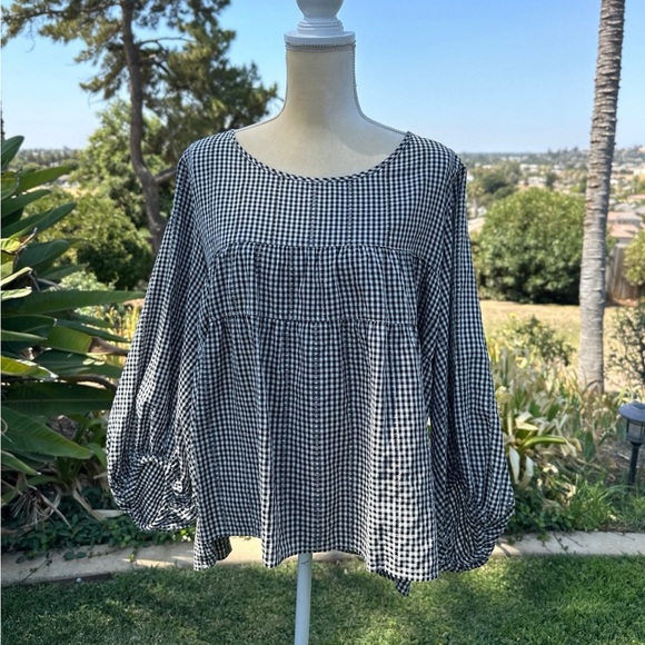 XL Max Studio checkered babydoll blouse - Picture 2 of 3